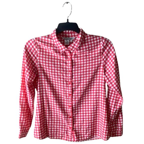 Winter Silks Shirt Womens S Long Sleeve Silk Button Gingham Plaid Casual Preppy - Picture 1 of 6